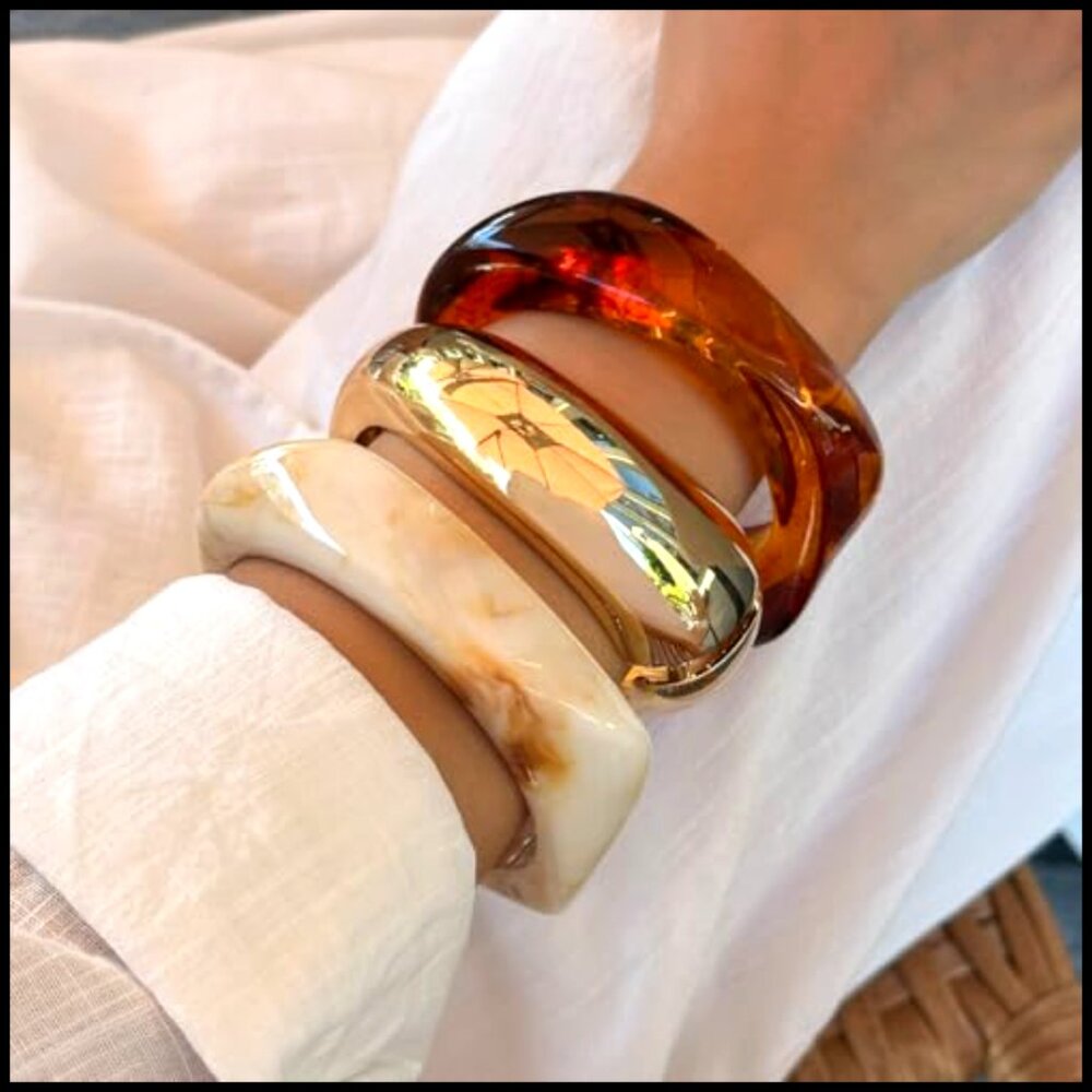 Chunky Acrylic Bangle Bracelet Stack Statement Cu… - image 3